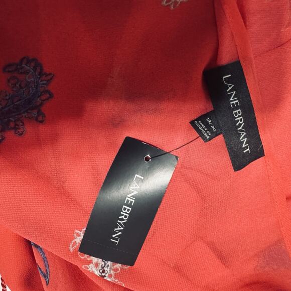 NWT Lane Bryant 18/20 Red Blouse Sheer Kimono Paisley Tie Neck Boho Chiffon Top - Picture 5 of 5